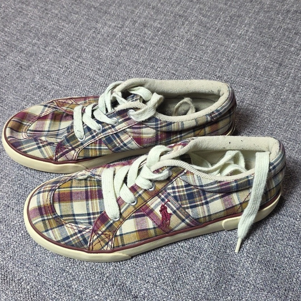 Polo Ralph Lauren Boys Size 3  Shoes Plaid Flat Soles Needs New Laces